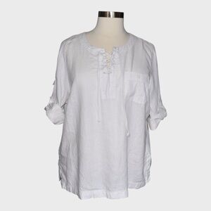 David Brooks 100% Linen Lace-Up Blouse